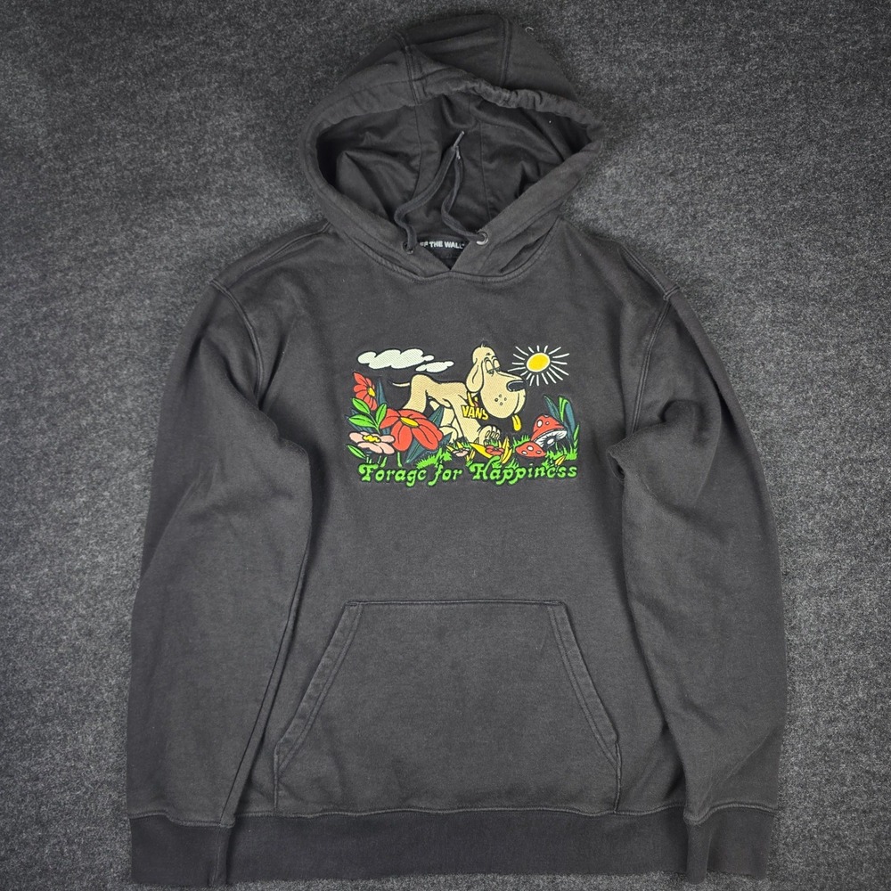 Vans Dog Forage for Happiness Graphic Hoodie Charcoal Gray Pullover Sweatshirt